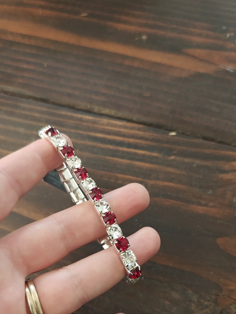 Silver Tennis Bracelet with Red and Clear Stones AA22 6790
